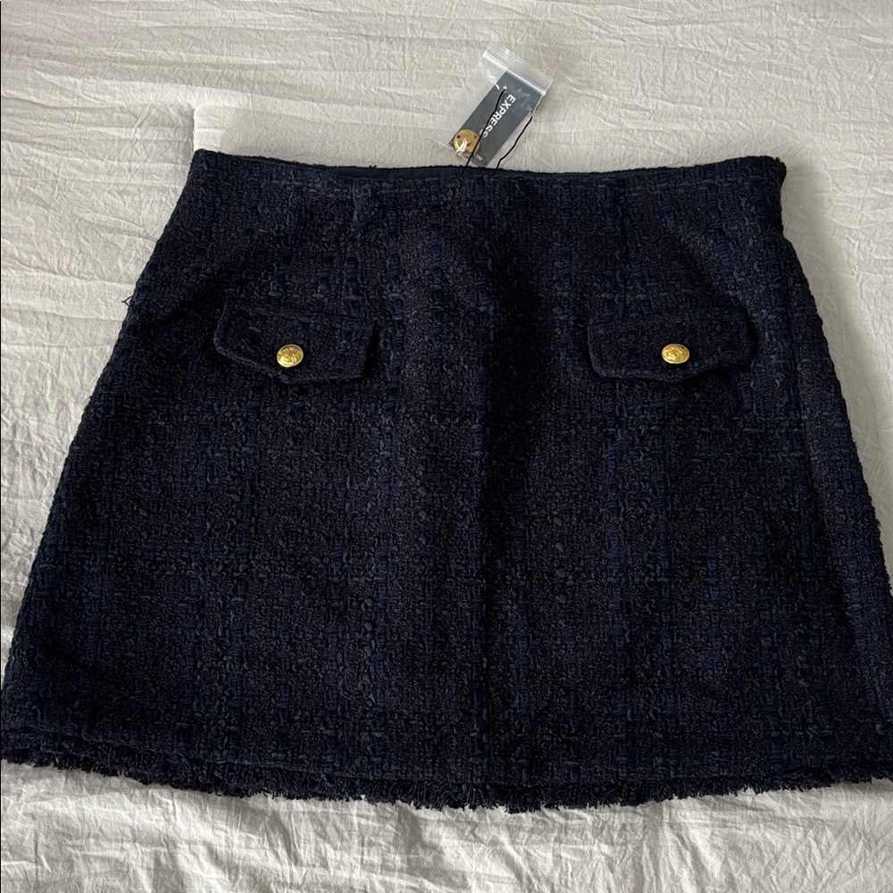 Express Black Mini Skirt with Gold Buttons NWT